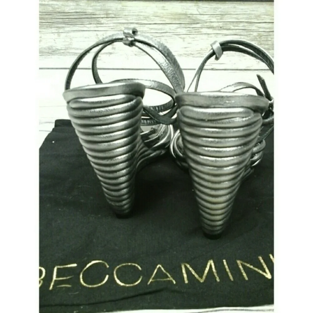 Rebecca Minkoff Savannah ankle strap wedge sandals in metallic silver - Picture 6 of 8